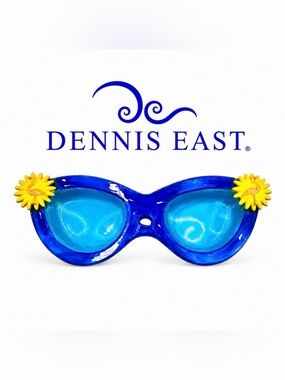 Dennis East HAND PAINTED Ceramic Sunglasses Divided Serving Dish 14” Flamingos